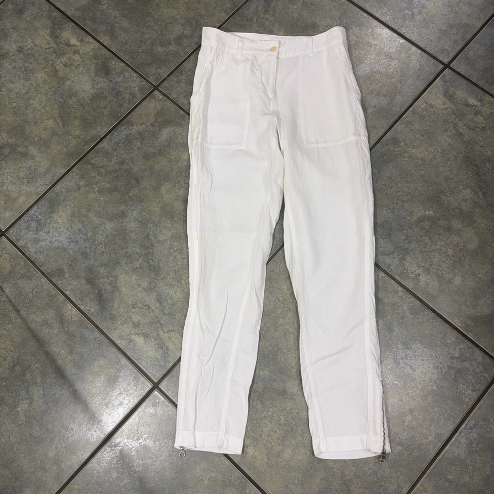Trenery Pants Sz 4 Linen Blend White Pant Career Coastal Casual